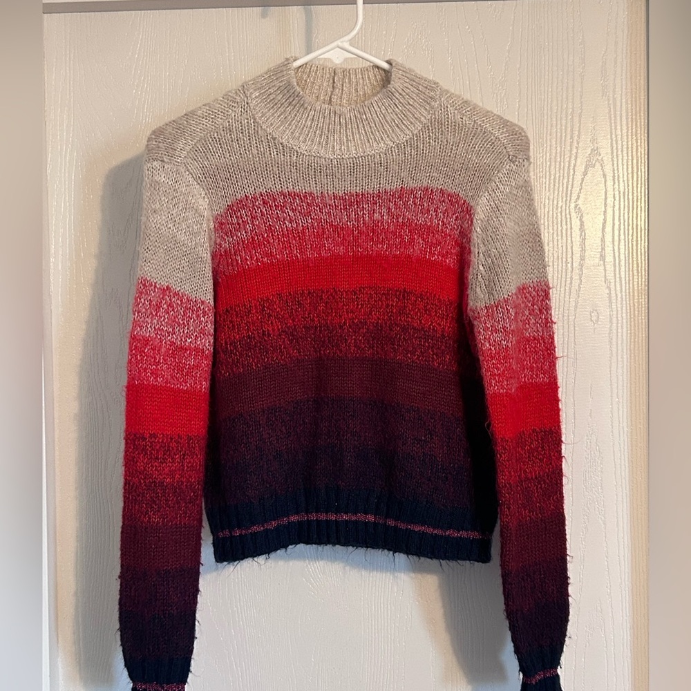 American Eagle Outfitters Red and Cream Striped Turtleneck Sweater